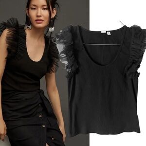 Anthropologie Dolan Tulle Shoulder Scoop Neck Short Sleeve Top Small